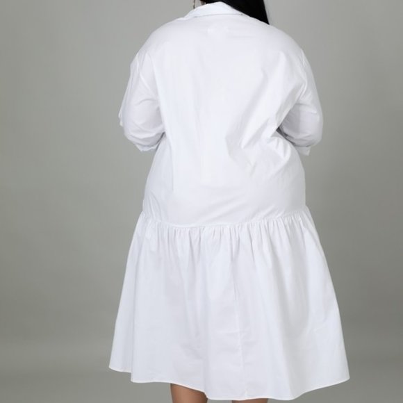 White Oversized Button Down Shirt Dress - Picture 3 of 9